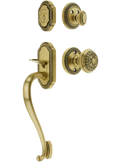 Newport Entry Lock Set in Antique Brass Finish with Windsor Knob and